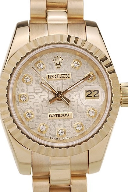 MiroTime 0808 Rolex DateJust Ribbed Pattern Gold Bezel Gold Dial